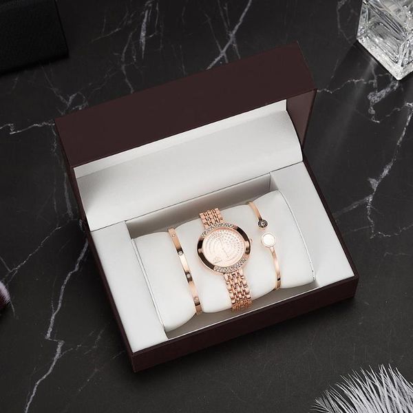 Armbanduhren Top Designer 3-teiliges Damen-Armbanduhr-Set, bestehend aus 2 Armbändern/1 Uhren/1 Box, großes Geschenk für Freundin