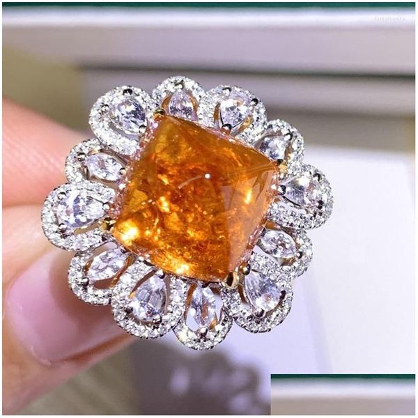 Eheringe Ruzzallati 2022 Für Frauen Big Square Cut Orange Zirkon Stein Ring Weibliche Versprechen Retro Modeschmuck Drop Lieferung DHNQU