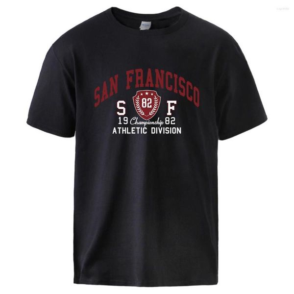 Camisetas masculinas 1982 San Francisco City Street com estampa de letras Camiseta masculina de algodão moda de manga curta macia respirável top all match básico