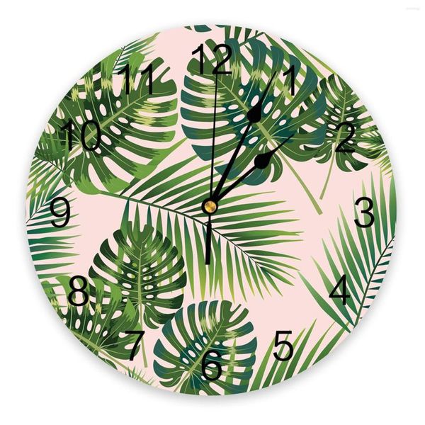 Orologi da parete Tropical Jungle Leaves Rosa Orologio 3D Design moderno Soggiorno Decorazione Cucina Art Watch Home Decor