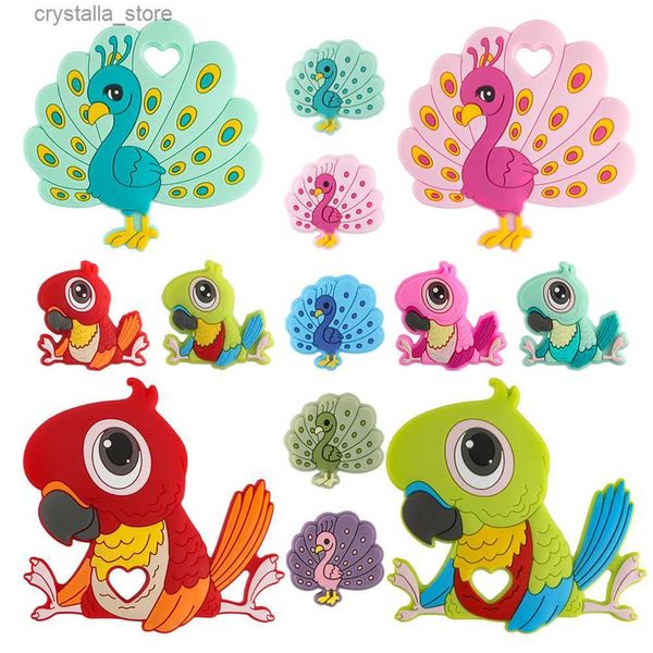 Sunrony Peacock Parrot Silicone Bead Silicone Massaggiagengive Ciuccio Clip Food Grade DIY Catena Ciuccio Accessori Baby Dentizione Giocattolo L230518