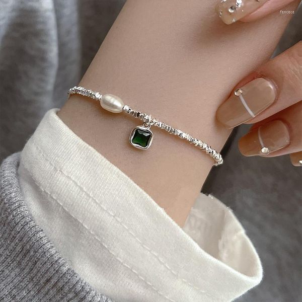 Link-Armbänder Luxus funkelnder grüner Kristall-Quadrat-Charme-Armband-Armband für Frauen-Mädchen-handgemachte Partei-Schmuck-Geschenke Sl377