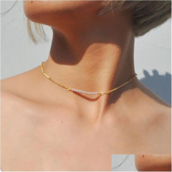 Chokers Reisperlen Goldkette Hals Halskette Einfache Edelstahlkugel Geburtstag Urlaub Geschenk Drop Lieferung 202 Dh0Qq