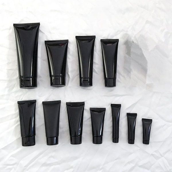 Envase de crema de manos de plástico PE vacío negro, tubos de manguera blanda cosmética exprimible, tubo cosmético portátil con tapón de rosca F1403 Celec