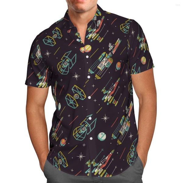 Camicie casual da uomo Maglietta nera 3D Spacecraft Calzini hawaiani Moda estiva Uomo Large Homme Camisa Masculina S2