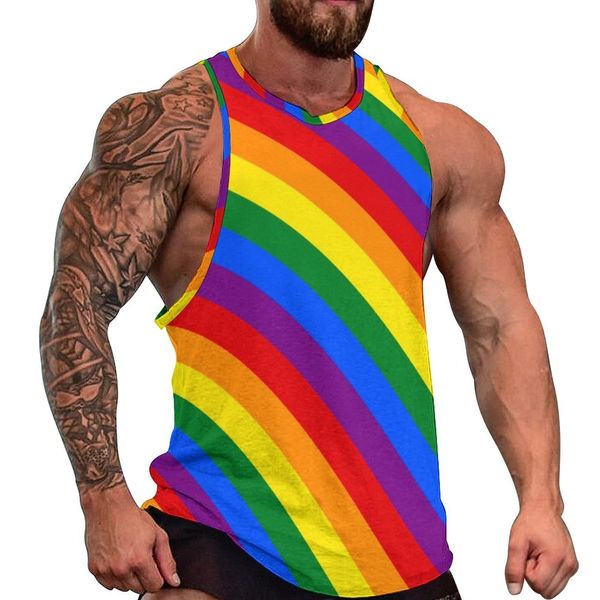 Canottiere da uomo LGBT Canotta arcobaleno Canotta da uomo Gay Pride Flag Cool Top Summer Gym Pattern Gilet senza maniche 3XL 4XL 5XL 230620