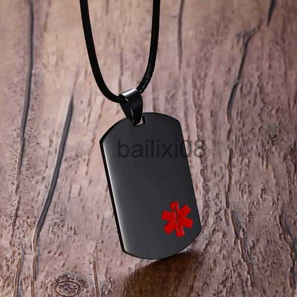 Colares com Pingente Colares Masculinos de Aço Inoxidável Identificação de Alerta Médico Dog tag Colar com Pingente em Preto Unissex Moda Jóias Gravura Grátis J230620