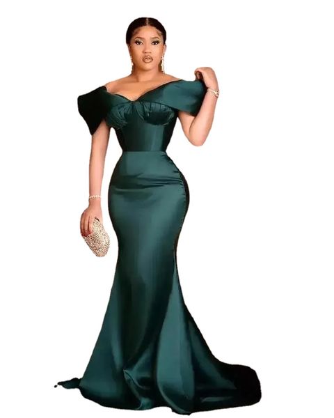 Arabo Aso Ebi Hunter Green Mermaid Abiti da sera Sweetheart Satin Sexy Prom Party formale Secondo ricevimento Abiti da damigella d'onore