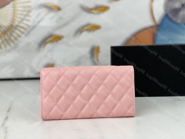 NOVAS Carteiras de Design de Marca de Luxo Carteira Feminina Letra Xadrez Corrente CC Clutch Pele de Cordeiro Bolsa Padrão Diamante Carteira Longa Feminina