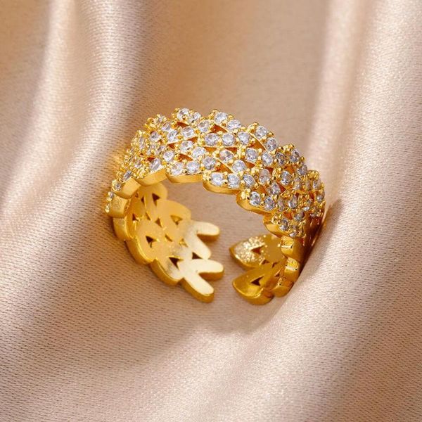 Anéis de casamento Zircon Crossed Heart para mulheres Fashion Opening Anel de aço inoxidável 2023 Trend Estética Jewerly Anillos Mujer
