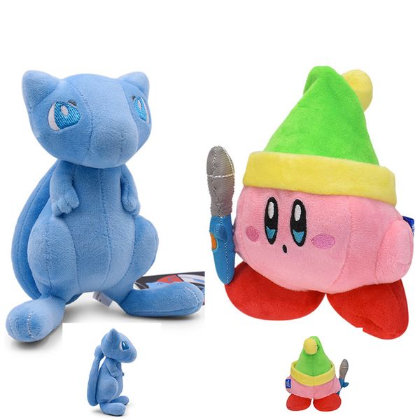 Chapéu de pelúcia Kirby de pelúcia com espada de brinquedo Espada Kirby e gato azul Evolution Color Brinquedos de pelúcia Pelúcias de 7 polegadas Kirby Cartoon Brinquedo Garra Boneca Presente para crianças