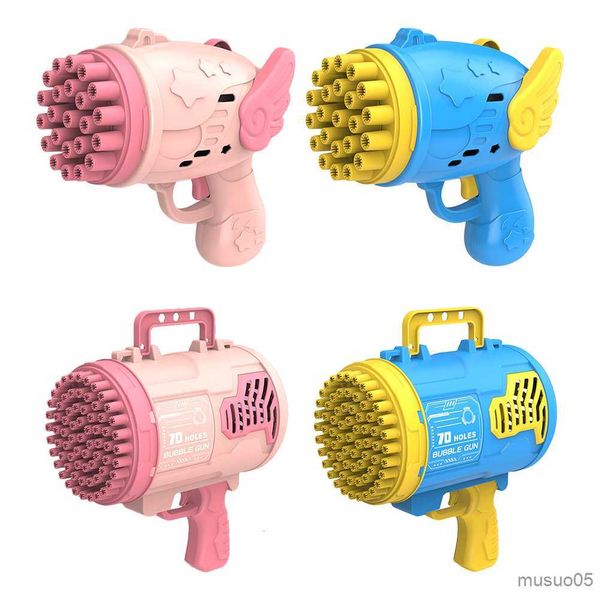 Sabbia Gioca Divertimento con l'acqua 70 Buche Automatico Bazooka Bubble Gun Gatling Bubble Machine per Bambini Bubble Blower Per Bambini Bolle di Sapone Maker Boy Toys R230620