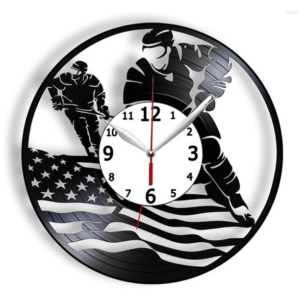 Настенные часы хоккейные часы спортивные врататоры винтажные записи USA Flag 3D Hanging Watches для декора гостиной