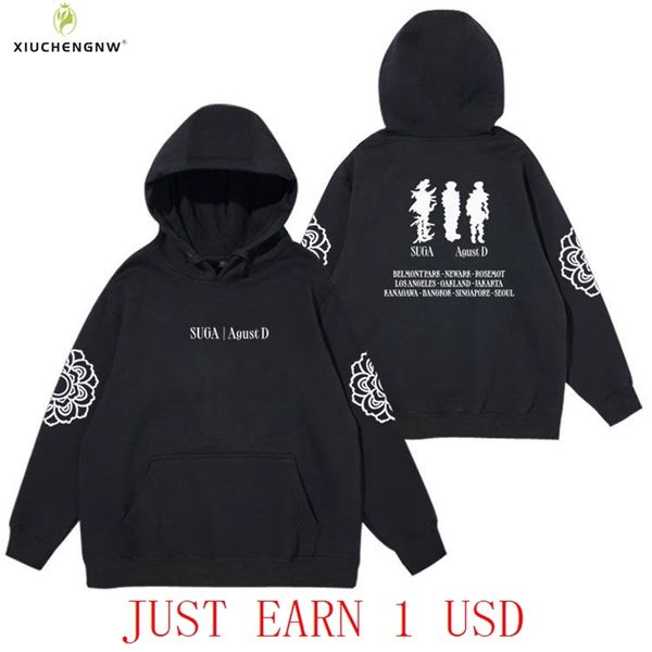 Herren Hoodies Sweatshirts 93 SUGA Kpop AgustD DDAY Vocal Concert Same Kapuzen einfarbig langärmeliges Baumwoll-Bt-Sweatshirt Y2K Oversize Hip Hop Top Coat 230620