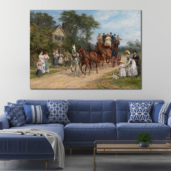 Pferdereiten-Leinwandkunst „Das Ereignis des Tages“, handgefertigtes Heywood Hardy-Gemälde, Landschaftskunstwerk, Wanddekoration
