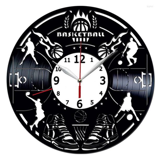 Orologi da parete Pallacanestro Orologio nero 12 pollici Silenzioso senza ticchettio Funzionamento a batteria Vintage Home Decor Player Regalo B