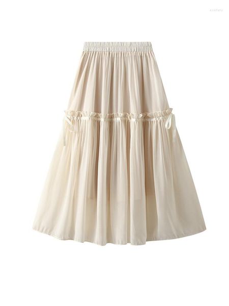 Юбки Ohryiyie сладкая тонкая шифоновая юбка летняя женщина с высокой талией a-line Женская розовая зеленая белая миди