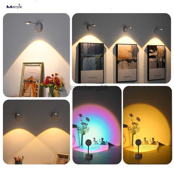 Внутренний USB Rechargable Spotlight Decorative Arch Furals Painting 3 Color Neon Sunset Projector Lamp