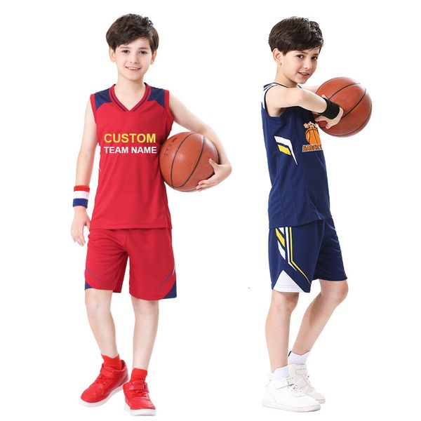 Другие спортивные товары детские баскетбольные майки на заказ в начальной школе баскетбольная униформа для дышащей рубашки без рукавов короткий баскетбольный костюм для мальчиков 230620