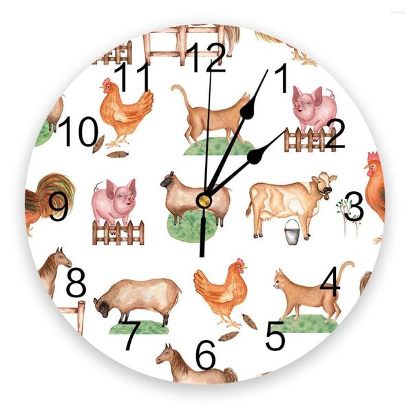 Relógios de parede estilo country animal de fazenda vaca galinha ovelha porco relógio design moderno pendurado relógio para decoração de casa sala de estar arte