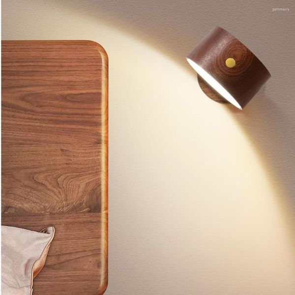 Lâmpadas de parede Carregamento USB Lâmpada de mesa de madeira Touch Dimming LED Night Light Rotação de 360° Proteção para os olhos Atmosfera Magnetic Bedside