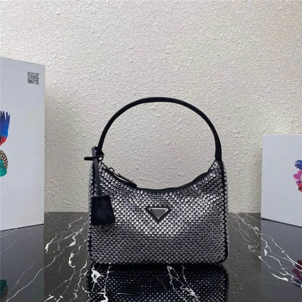 Tasarımcı Lüks Tote Çantalar Yeniden Edit 2000 Satin Kristal Naylon Omuz Üst Sap Mini Hobo Çantası 7a Kaliteli Kadın Çantalar