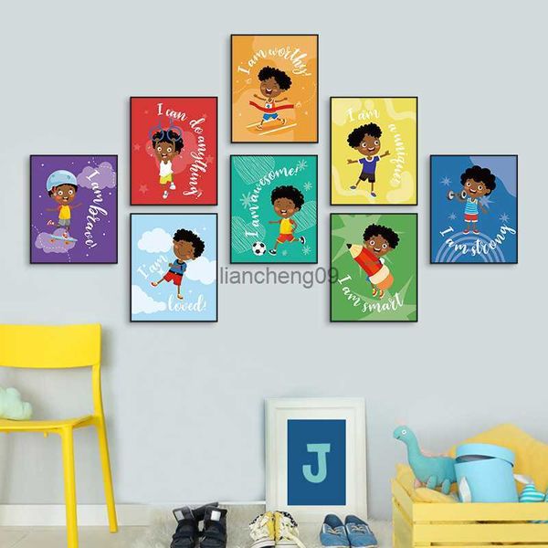 New Black Boy Pittura su tela senza cornice Camera da letto Art Inspirational Poster murale e stampe per la decorazione della stanza dei bambini Immagini L230620