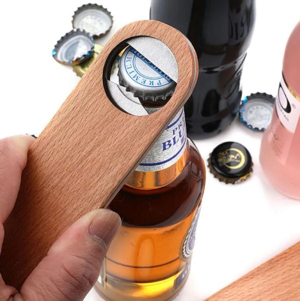 Abridor de garrafas de barman simples com cabo de madeira grande, vinho, cerveja, refrigerante, tampa de vidro, abridor de garrafas, ferramentas de bar de cozinha