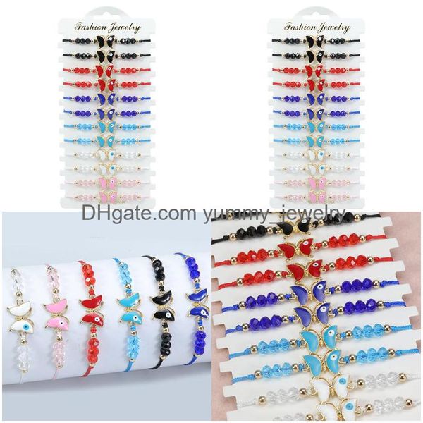 Cazibe bilezikleri yaz 12pc/set colorf kelebek kız el hareketi bilezik parti kızlar erkekler ayarlanabilir örgülü set damla deli otzh7