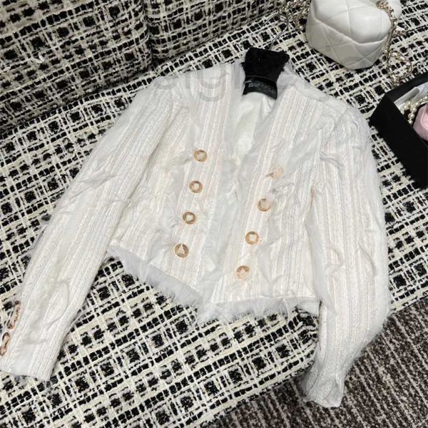 Jaquetas Femininas Designer de Verão Novo Estilo de Celebridade Doce Moda Borla Botão Dourado Branco Fino Cardigan Casaco Curto Feminino VUOL