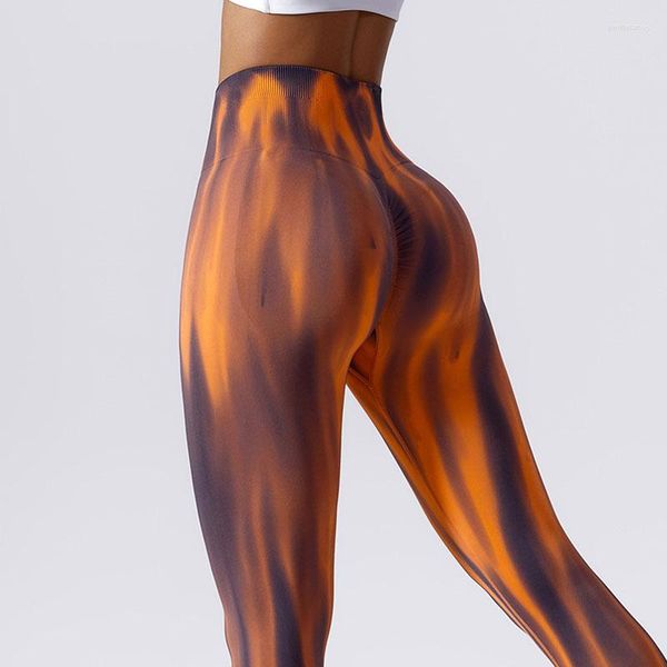 Calças femininas fitness tie-dye leggings femininas yoga amassar nádegas esportes academia sem costura para mulheres