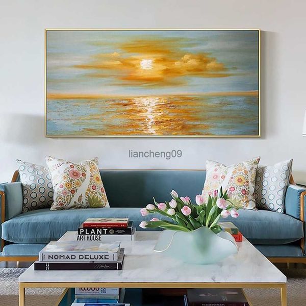 Grande dipinto ad olio astratto tramonto oceano paesaggio su tela decorativo murale acrilico appeso per soggiorno camera da letto wall art L230620