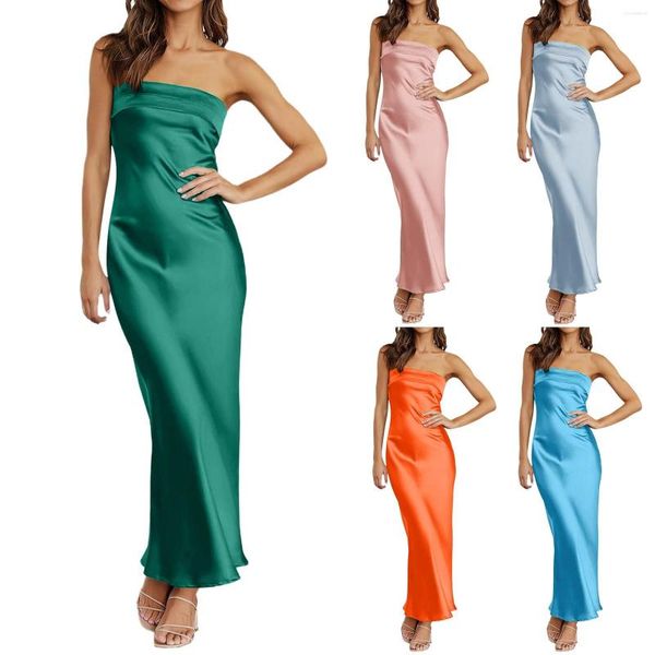 Casual Dresses Sommer Sexy Kleid für Frauen Satin trägerlos rückenfrei figurbetont Hochzeit Cocktail Party Club Wear Elegante Vestidos