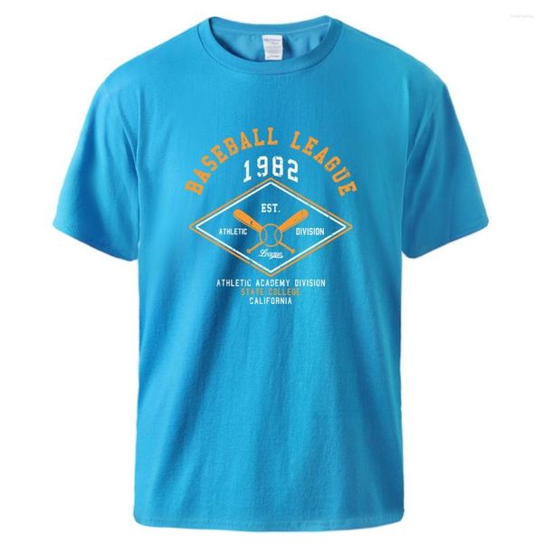 Camisetas Masculinas Baseball League Est.1982 Athletic Division T-Shirts Masculina O-neck Algodão Manga Curta Casual Roupas Retrô Macio Respirável