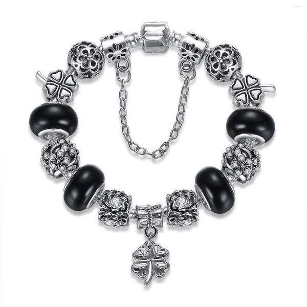 Charm-Armbänder Vintage versilberte Perlen Blume Schmetterling Herz bunt Kristall Fit Pan für Frauen DIY Schmuck