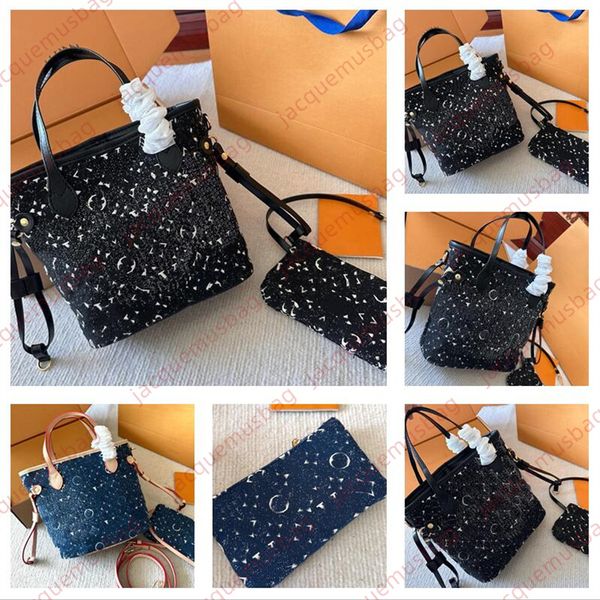 Mulheres nf saco tote 2-pc conjunto bolsa denim cesta de compras sacos compostos designer pacote de axilas 4a carteira axilar ombro crossbody bolsa hobo dhgate sacoche