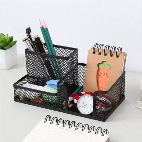 Federmäppchen Schreibtisch Schreibwaren Organizer Kreative Metall Stifthalter Bleistift Datei Lagerregal 3 Gitter Aufbewahrungsbox Bürozubehör 230620