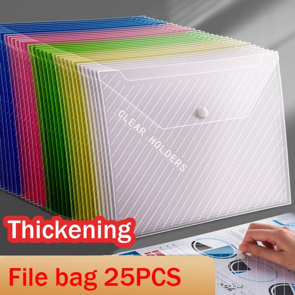 Materiali di archiviazione 25pcs File Bag Plastica trasparente A4 16c Documenti Archiviazione Borsa per studenti Organizzatore Informazioni Tasca Cartelle Cancelleria 230620