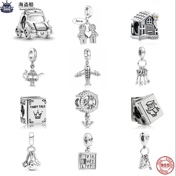 Für Pandora-Charms, authentische 925er-Silberperlen, baumelnder Schlüssel-Haus-Charm, Paar-Anhänger, Buchperle