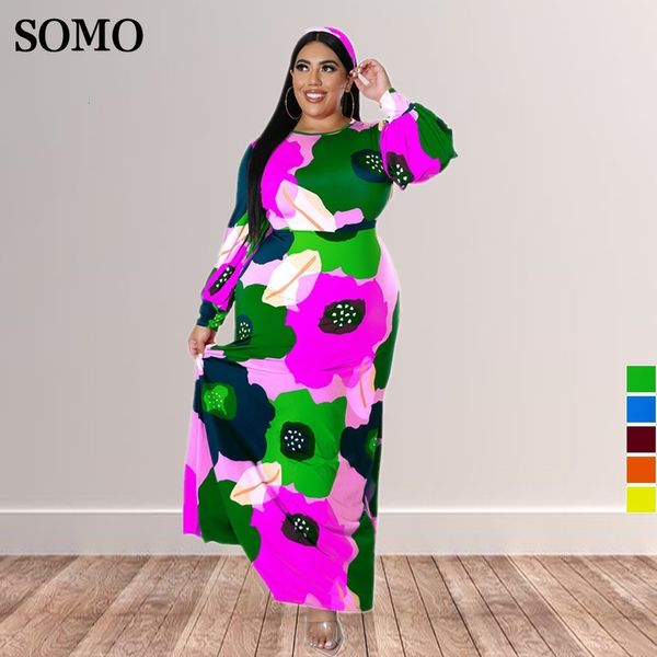 Vestidos Plus Size Outono Manga Longa Vestido Maxi Grande Flor Estampado Moda 5XL Plus Size Feminino Vestidos Elegantes Casuais Atacado Drop 230620