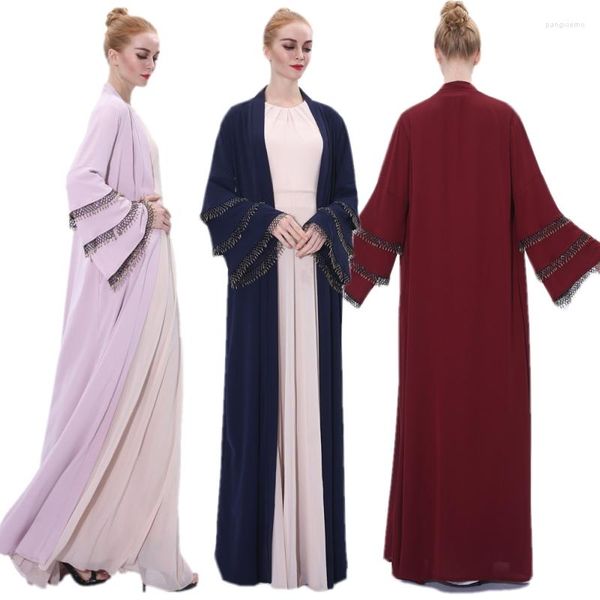 Abbigliamento etnico Eid Mubarak Abito Abaya aperto davanti per le donne Dubai Kimono Cardigan Musulmano islamico Lungo Maxi Abito da sera da sera Caftano