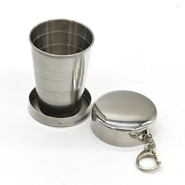 Tassen Untertassen 75 ml Edelstahl faltbare Tasse mit Schlüsselanhänger faltbare Kaffeetasse Handbecher für Outdoor-Reisen Camping Wasser