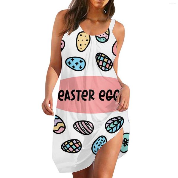 Sıradan Elbise Yaz Elbise Üstleri Kadınlar için Paskalya Kolsuz Yumurta Desen Tank Yelek Boho Petite Maxi