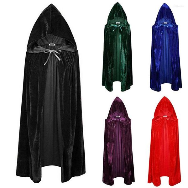 Sciarpe MOONBIFFY 5Color Festival Costume Cosplay per adulti Avvolge con cappuccio Mantello di velluto Mantello Strega medievale Wicca Vampire Halloween Dress Coat