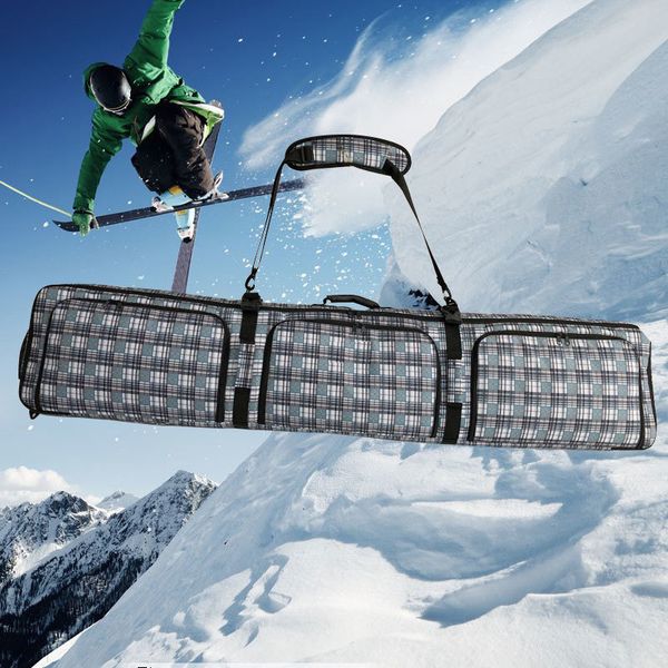 Outdoor-Taschen Skitasche Einzel- und Doppelboard Ski Schulterrucksack kariert Schuhfixierer ein tragbar 230619