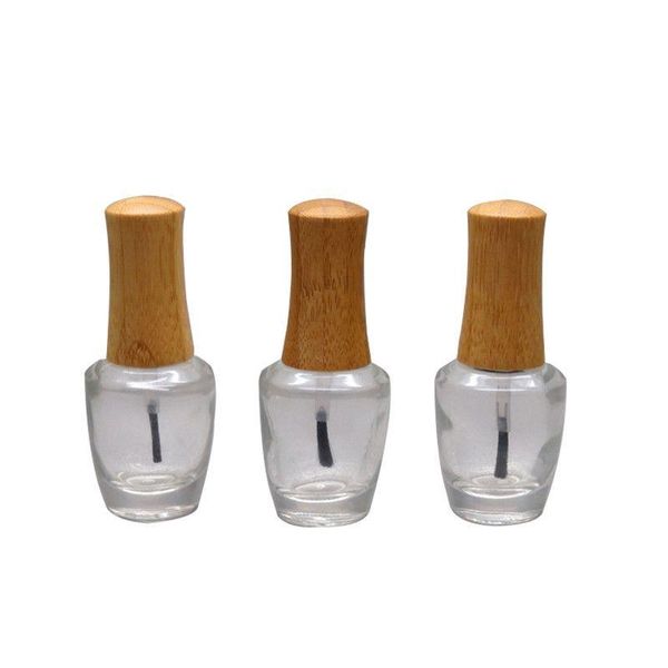 Flacone per smalto per unghie in vetro trasparente vuoto da 15 ml con tappo in bambù Contenitore per nail art liquido cosmetico fai-da-te con strumento per trucco pennello F20173681 Qtvql