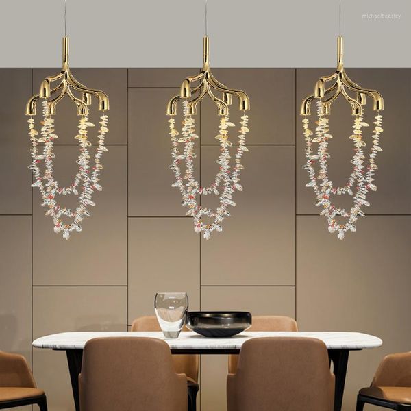 Lustres Pingente Luzes Cobre Cristal Brilho Dourado Iluminação Designer Lâmpadas Penduradas Para Villa Lobby Bar Quarto Decoração Romântica