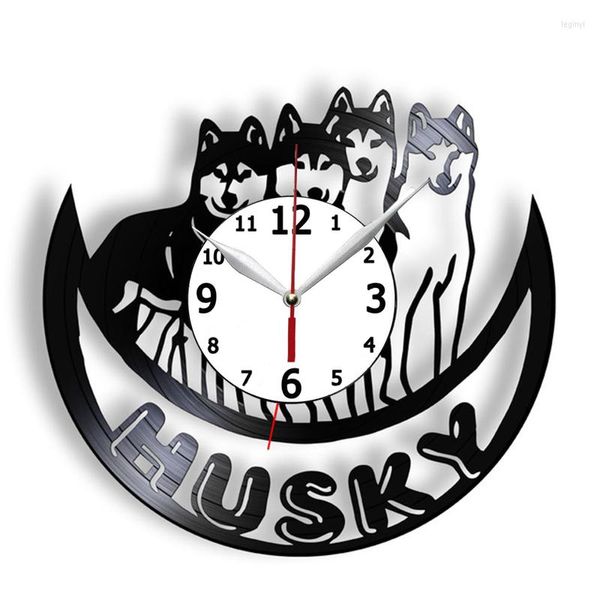 Orologi da parete Orologio da record Siberian Husky Slitta Docile Amante degli animali domestici Decorazioni per la casa Orologio Cucciolo di opere d'arte Regalo preferito per i proprietari di cani