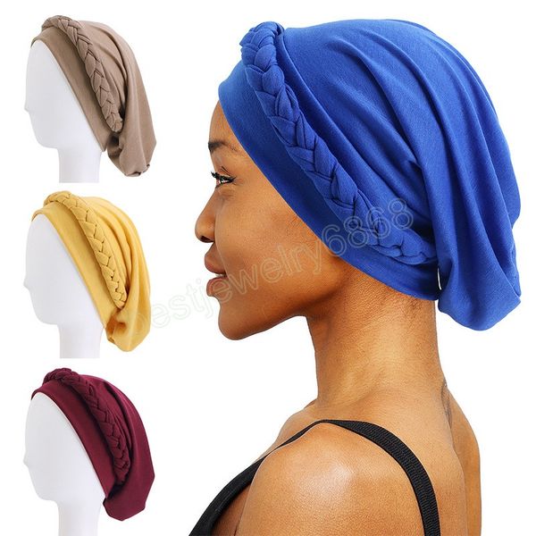 Muçulmano Trançado Turbante Bohemian Stretch Headwrap Para Mulher Islâmica Bandana Hijab Turbante Feminino Acessórios de Cabelo Turbante Mujer