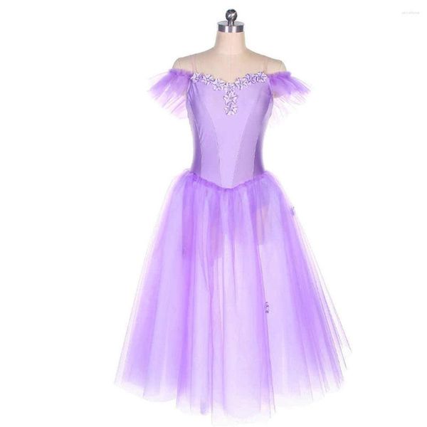 Vestuário de palco para crianças ou adultos Vestido de competição de balé de várias cores Dança Roxo Fofo Claro Saia longa de gaze